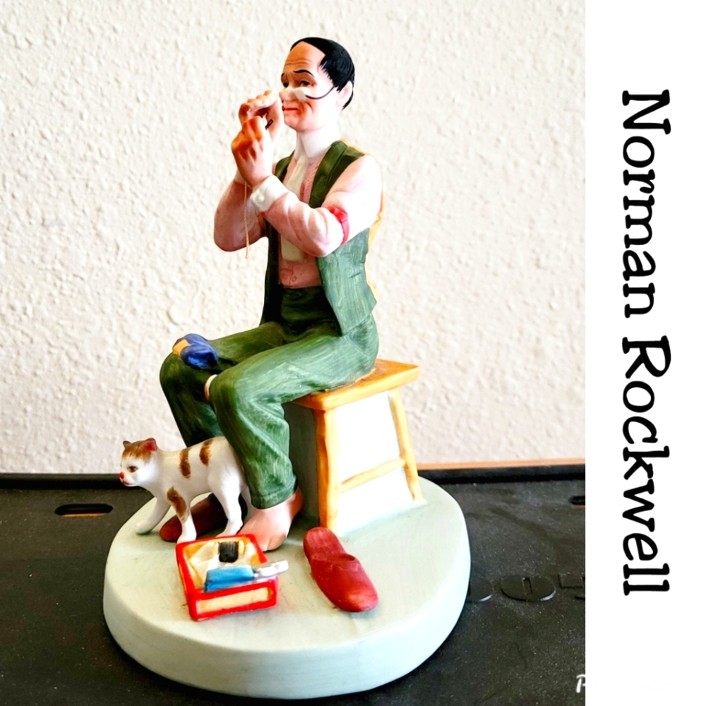 Norman Rockwell "Man threading needle" 1980 Vintage